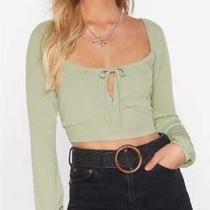 Nasty Gal Green “Sweet On You Square Neck Crop Top”